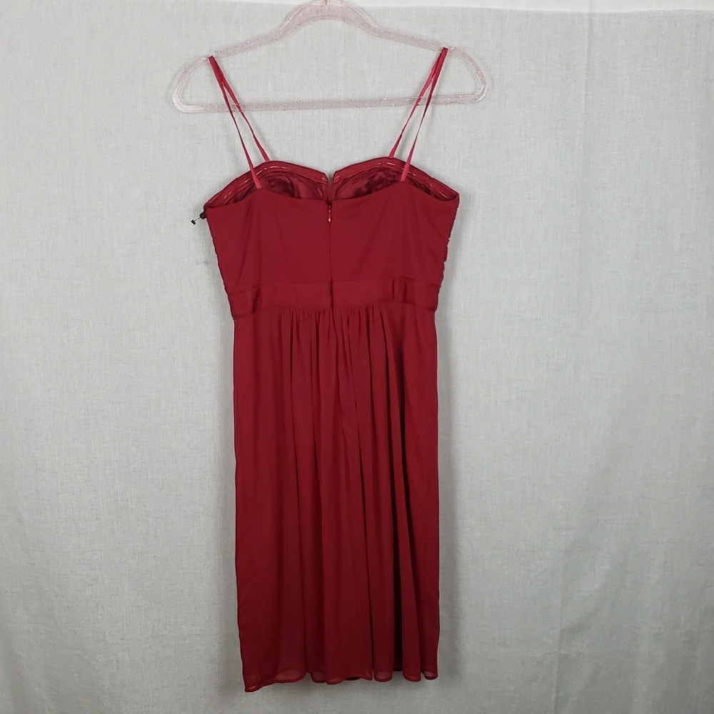 Adrianna Papell Cherry Red Dress 6 Strapless Ruched Empire Babydoll Beaded Prom - Picture 2 of 10